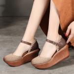 S509 New Style Handmade Knit Leather Women'S Shoes Literary Fashion Platform