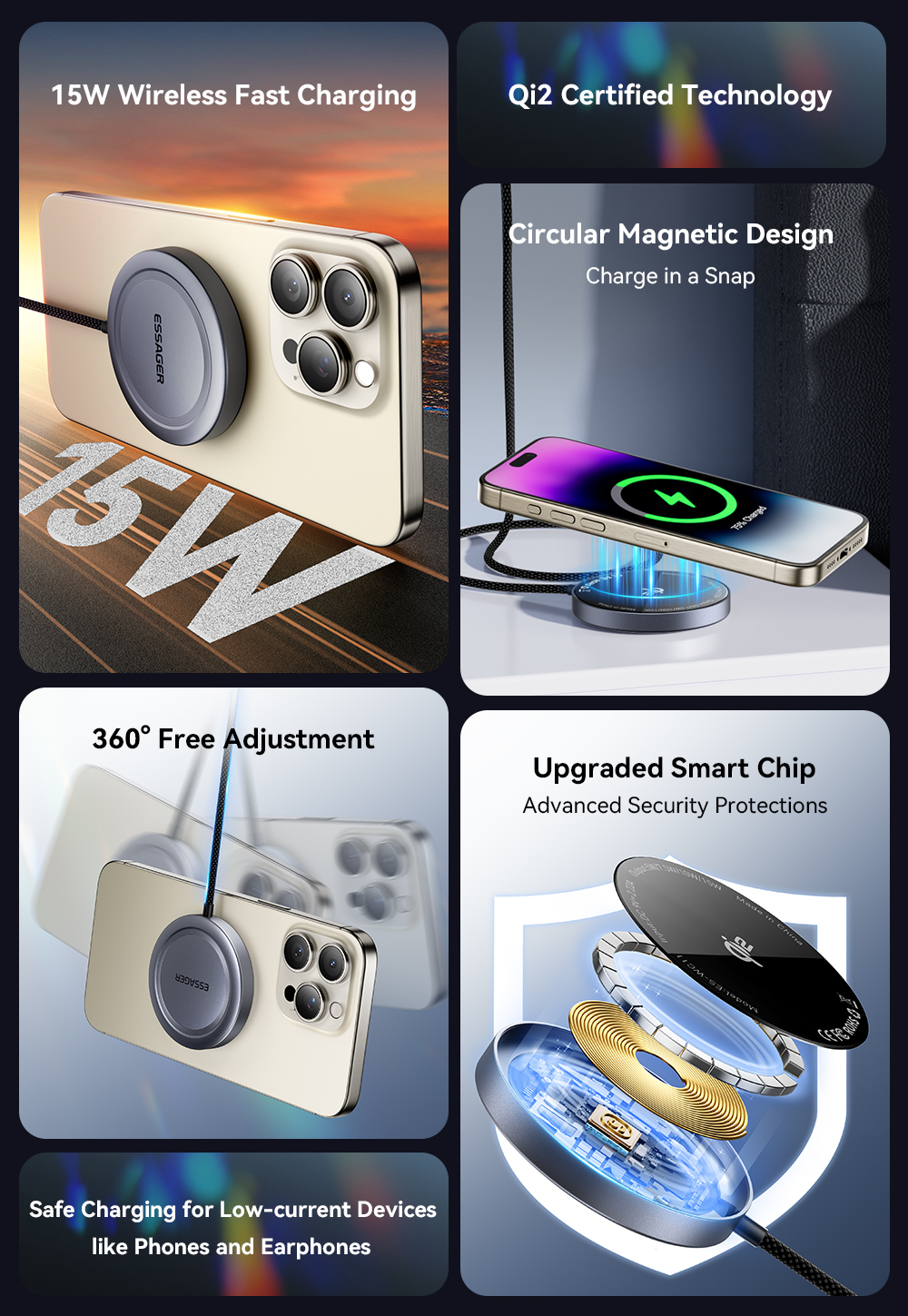 ES-WC11 Series Wireless Phone Charger Fast Charging Wireless Charger 5W 7.5W 10W 15W