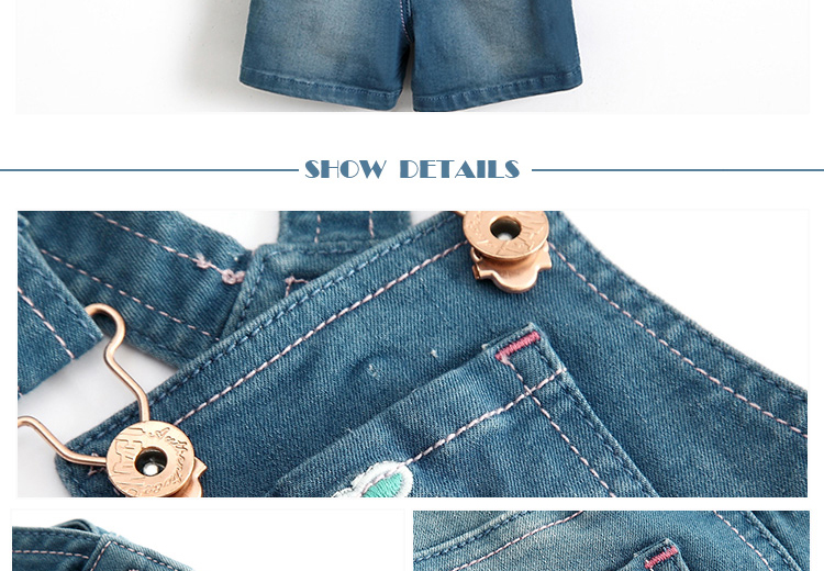 Baby Girl Embroidery Denim Dungaree Shorts With Adjustable Strap Spring Summer