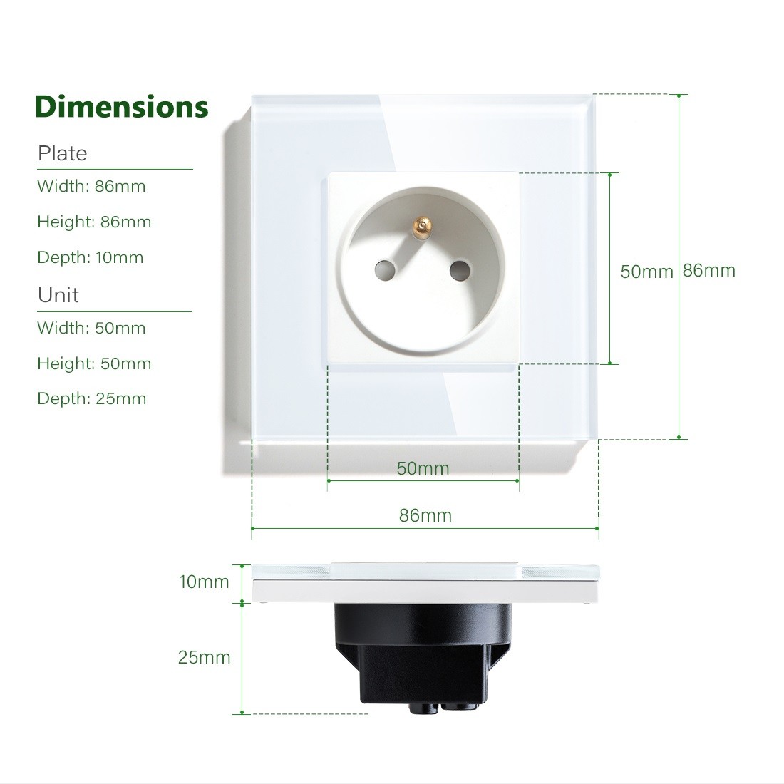 250V 13A Wall Smart Wifi Socket Plug With Single Crystal Glass Frame French Outlet Plug