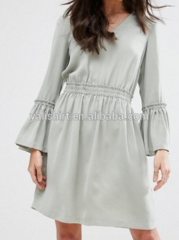Professional clothing factory custom women v neck flared cuffs plus size dress
