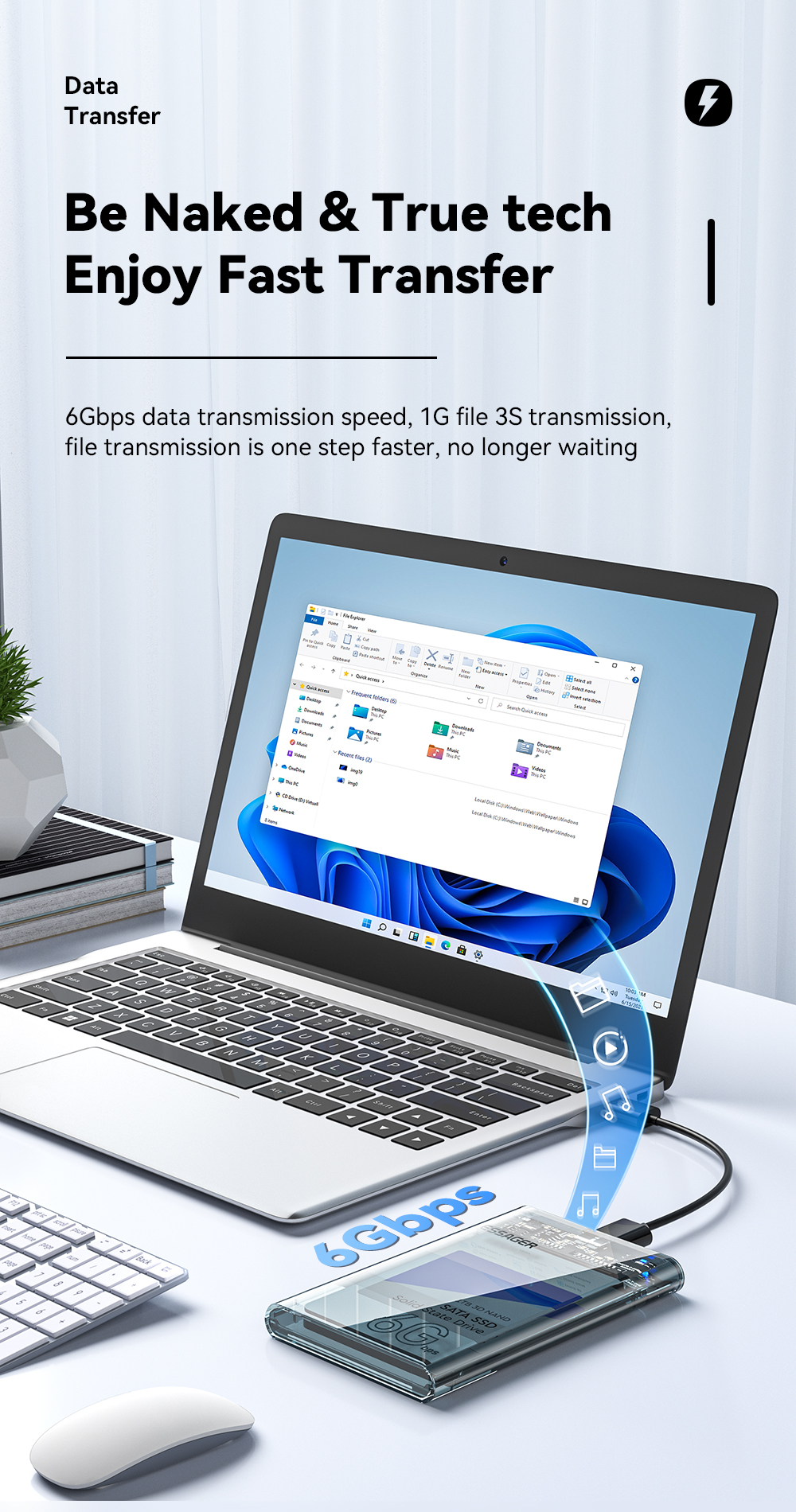 SATA Hard Drive Enclosure Disk Enclosure Transparent 2.5 Inch