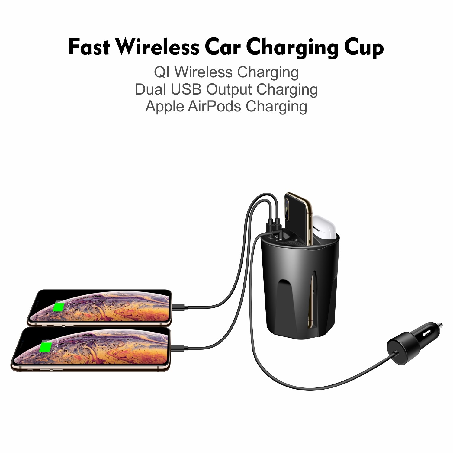 Car Wireless Charging 5W/7.5W/10W Power Input DC 12V/2A for Fast Charging