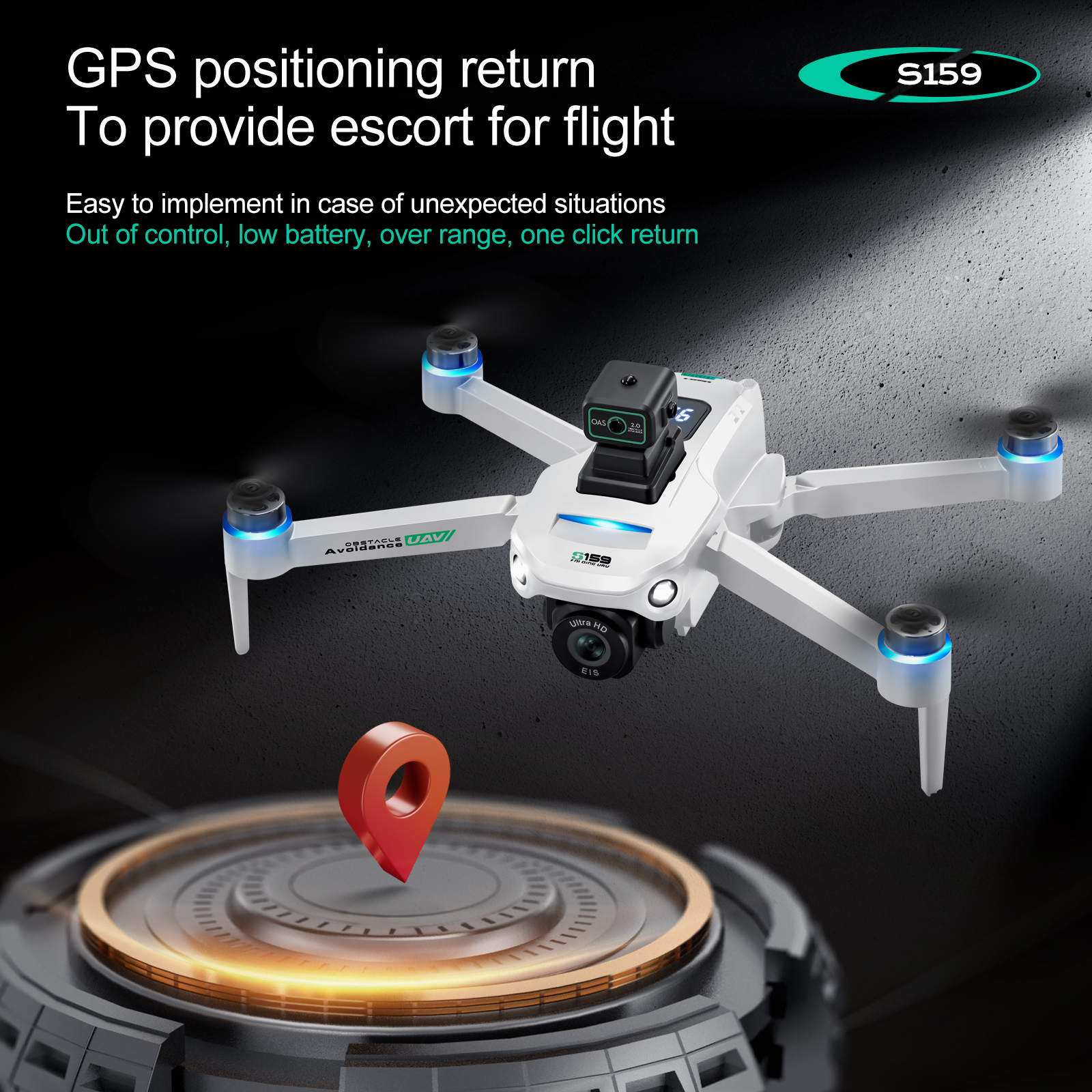 Plastic S159 5g Wifi Fpv Gps Quadcopter Drone 4khd Dual Cameras 25 Minute Endurance Obstacle Avoidance Led Large Screen Remote Rc Drone