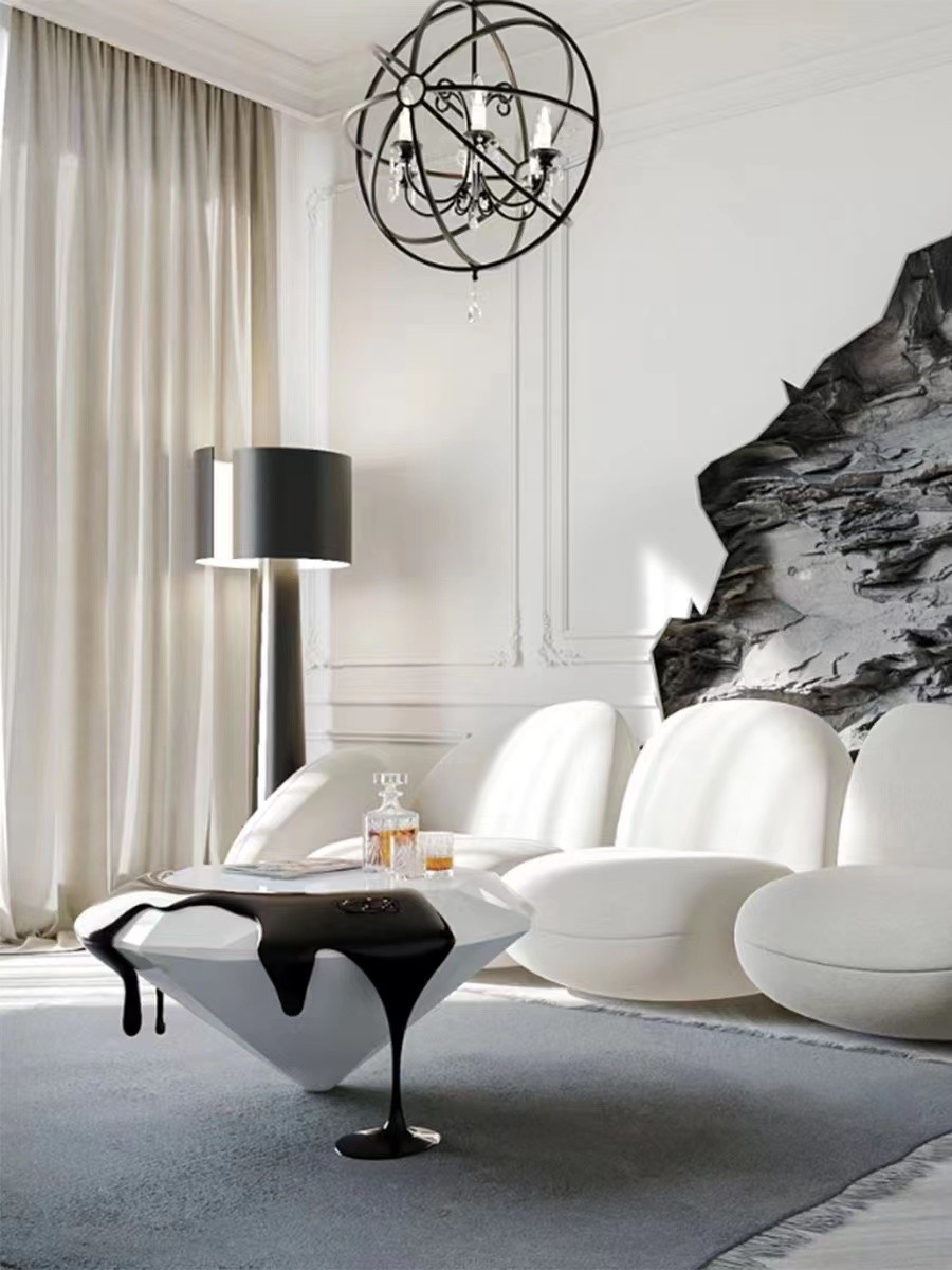 Multi Colour Fiberglass Coffee Table Unique Italian Design Diamond Lava Shape