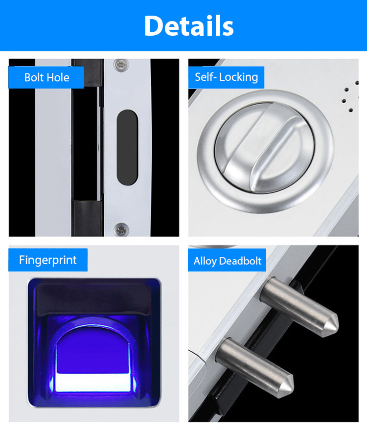 Glass Door Fingerprint Front Door Lock Touch Screen Password Code RFID Card Keyless