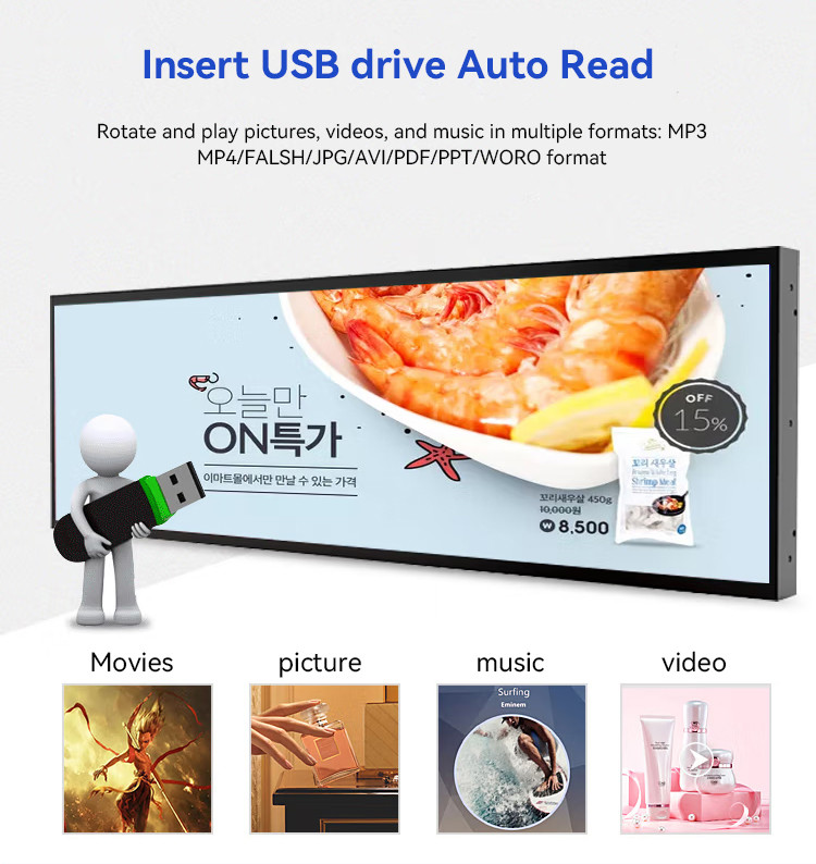 Digital Shelf Edge Stretched LCD Display Retail Shore Stretched Bar LCD Monitor