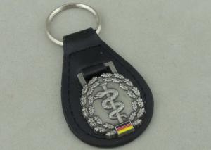 China Germany Personalized Leather Key Chains , Zinc Alloy Antique Silver Soft Enamel Keyring on sale