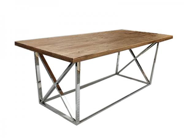 Pine Wood Dining Retro Trunk Table With Stainless Steel Metal Legs