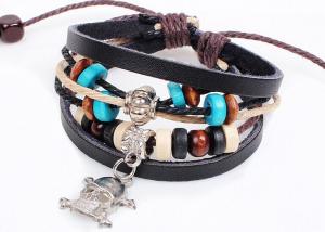 Wholesale Skull beaded bracelet punk bracelet leather bracelet Caribbean-style Halloween Halloween from china suppliers