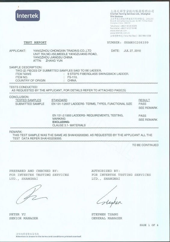 GRP Ladder Test Report