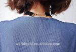Breathable Young Ladies Long Ruffle Sleeves Tops Dark Blue Color Casual Style