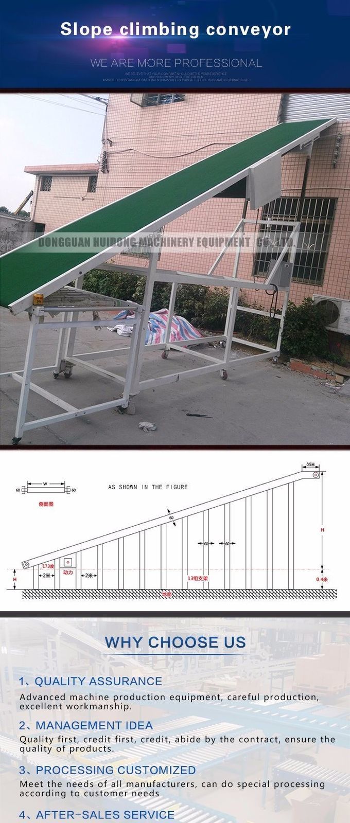 Industrial Equipment Food Grade Conveyor , Inclined Cleated Belt Conveyor
