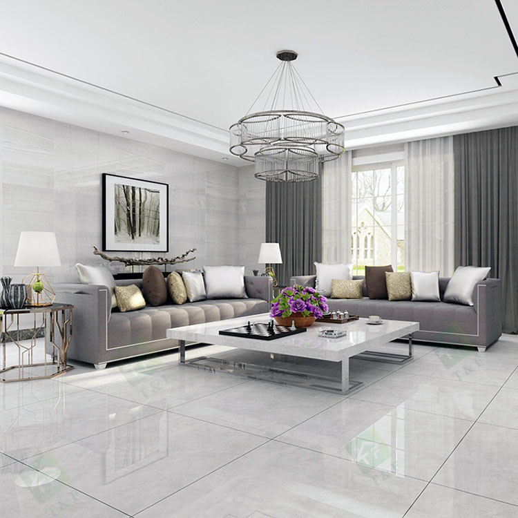 Hotel Anti Slip Glossy Glazed Marble Tiles Full Body White Color Wear Resistant