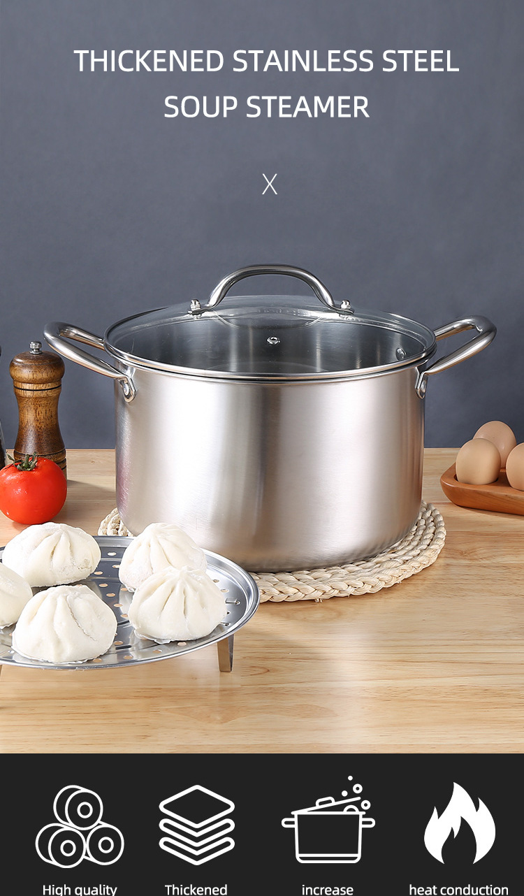 Wholesale Top Seller Kitchen Cooking Steamer Pot Induction Stainless Steel 410 Cookware Soup Pot