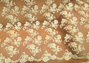 Wholesale Gold Retro Scalloped Corded Lace Fabric , Polyester Embroidered Floral Tulle Fabric from china suppliers