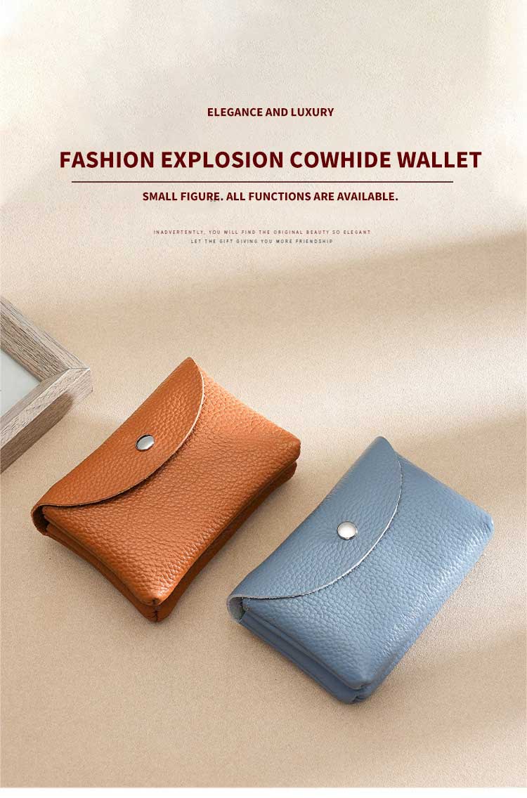 Female Genuine Leather Double Layer Mini Wallet with ID Credit Card Holders and Coin Purse