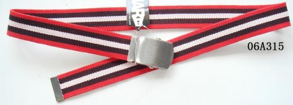 Nickel Satin Military Plate Buckle Boys Web Belt , White / Red Kids Webbing
