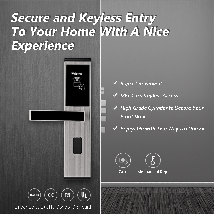 RFID Smart Key Card Lock Stainless Steel Long Battery Life Span For Apartment
