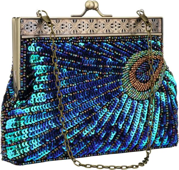 VINTAGE STYLE BEADED AND SEQUINED EVENING BAG WEDDING PARTY HANDBAG CLUTCH PURSE