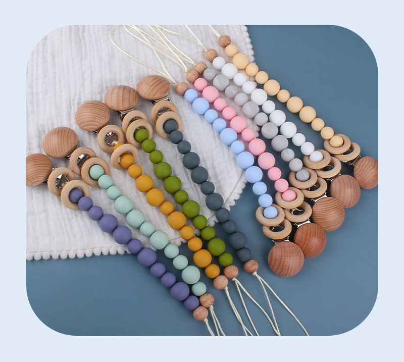 Toddlers Eco Friendly Silicone Pacifier Holder Beaded Pacifier Clip Heat Resistant