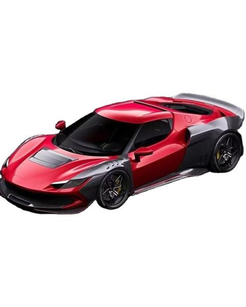 Red Ferrari 296 Automobile Body Kit ZE Style Diffuser Carbon Fiber Front Lip