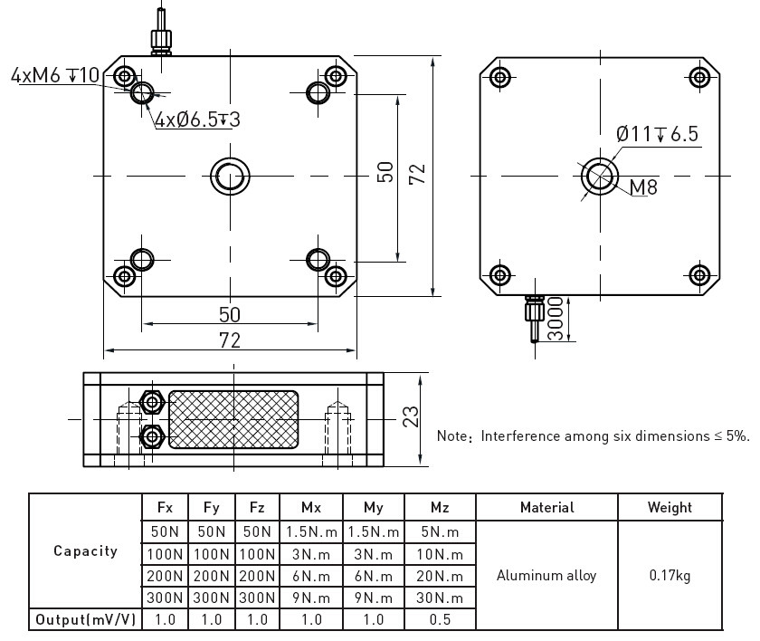 Six Dimensional Force Sensor Load Cell Multi Axis Load Cell Force Sensor