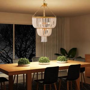 Wholesale 3 Tier Metal Frame 6 Light White Ceramic Beads Chandelier Modern French from china suppliers
