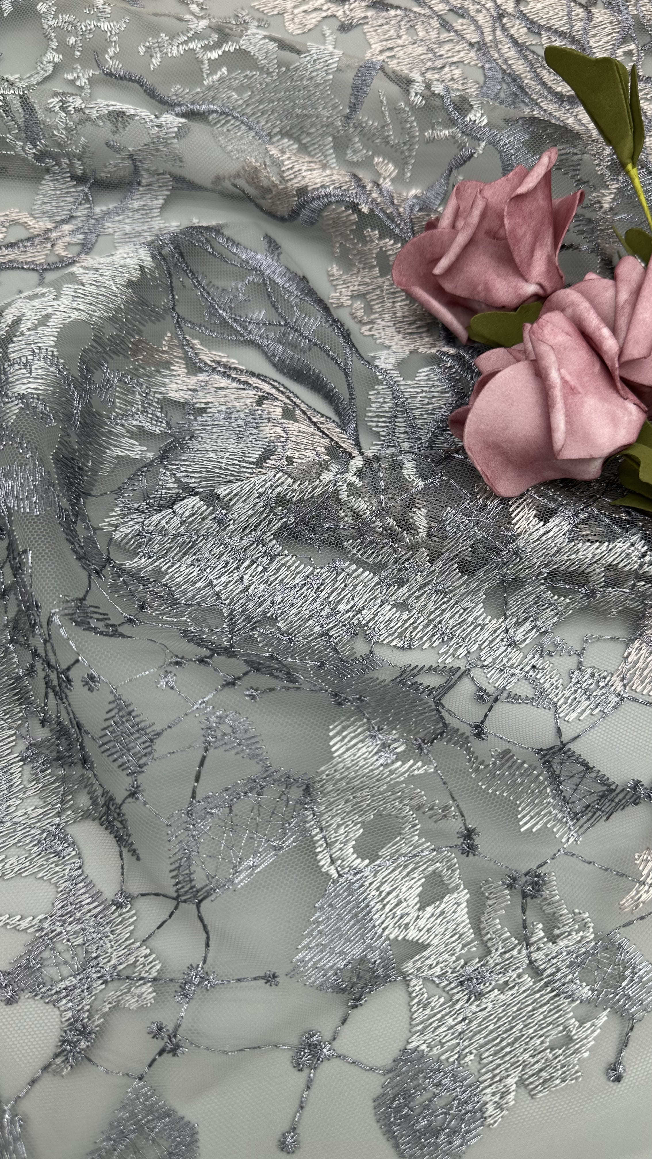 French Tulle Lace With Metallic Embroidered Lace Mesh For Couture-Inspired Formal And Evening Wear