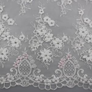 Wholesale 3D Flower Beaded Lace Fabric , Embroidery Lace Tulle Fabric For Bridal Dresses from china suppliers