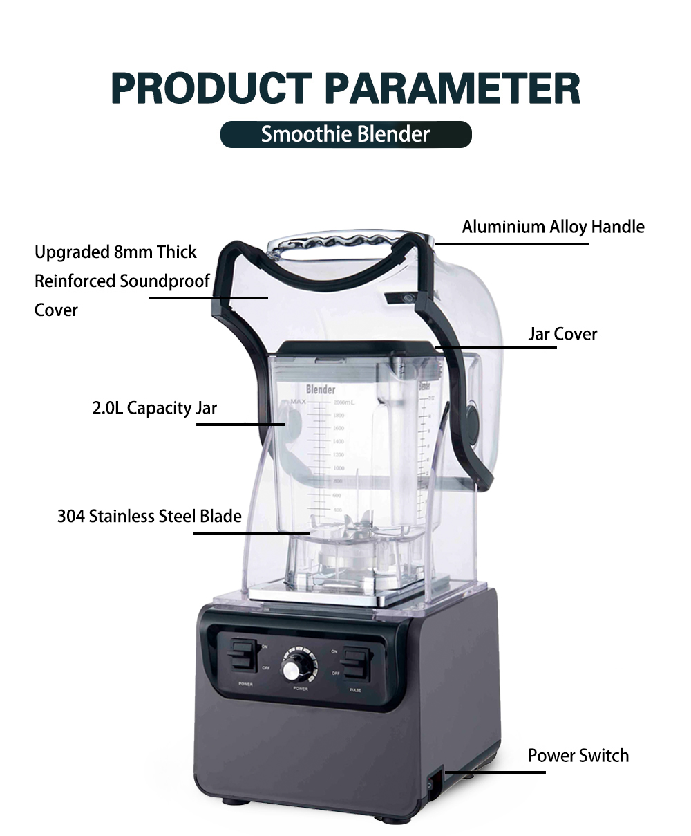 Powerful Electric Smoothie Machine With Soundproof Cover And Commercial Controls
