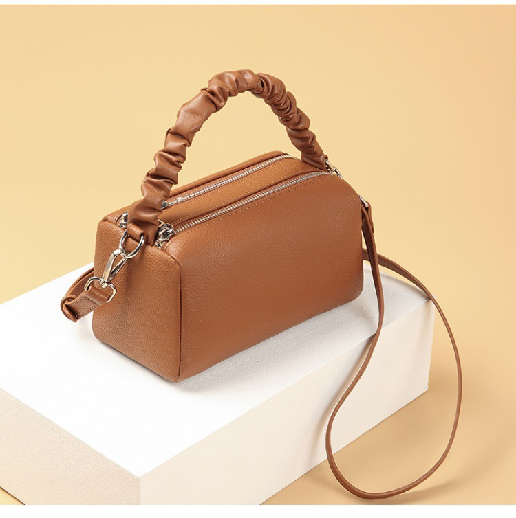 Women's Daily Life Luxury Tote Bag Genuine Cow Leather Double Zipper Shoulder Bag