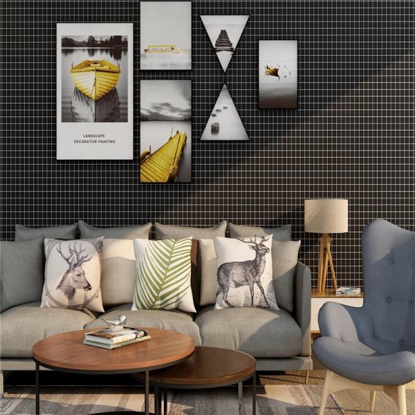 Black Grid 3D Adhesive Wallpaper 3D Wall Stickers Waterproof For Kitchen