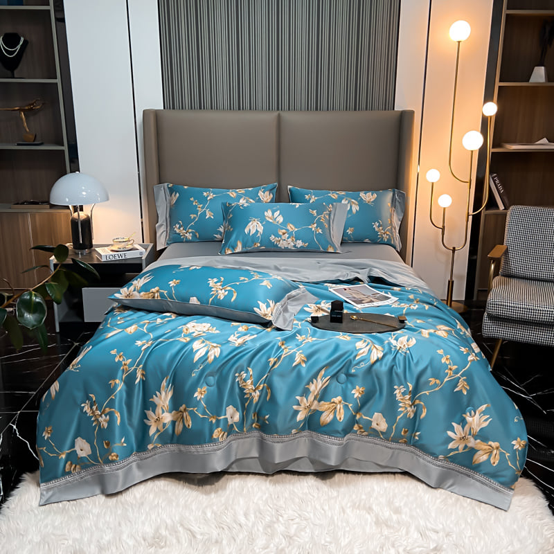 100%TENCEL 300TC 60S Fabric Density Tencel Flowers Duvet Cover Cotton Bedding Set