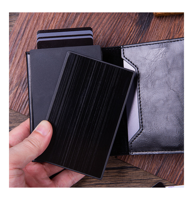 PU Custom Rfid Blocking Leather Metal Credit Card Holder Protective Carbon Fiber Wallet