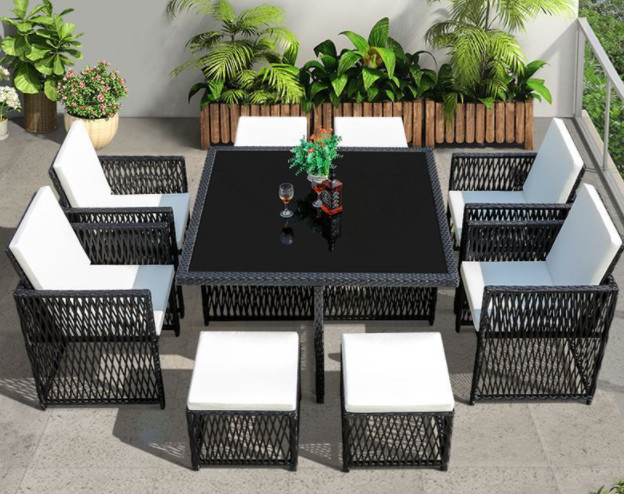 Patio Table And Chair Square Rattan Dining Set Wicker Garden Restaurant Rattan