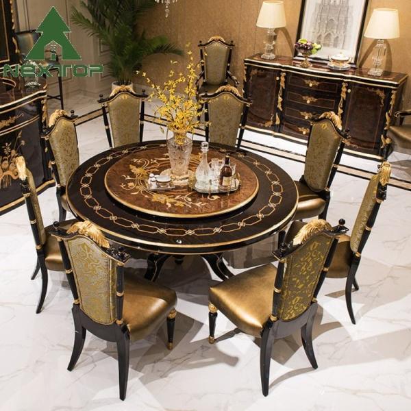 Deluxe Dining Room Set Classical Antique Wooden Round Dining Table With