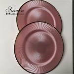Glass Charger Plates Wedding Luxury Golden Edge Pink Stripe Rounded