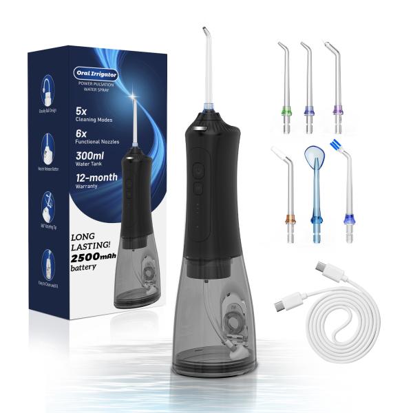 Water Dental Flosser Cordless Teeth Cleaner IPX7 Waterproof 6 Tips 5 Modes 5