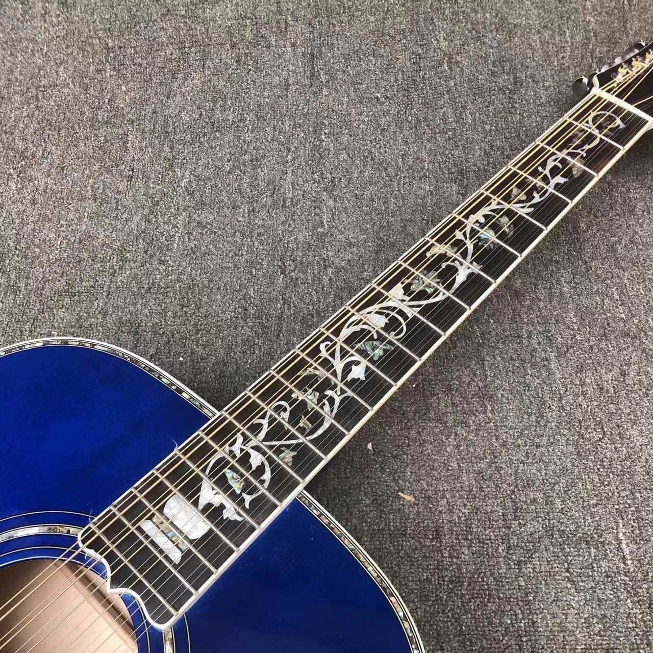 Custom 12 strings Blue color G200 classic acoustic guitar, Solid Sprue top,Factory Custom Maple body guitar