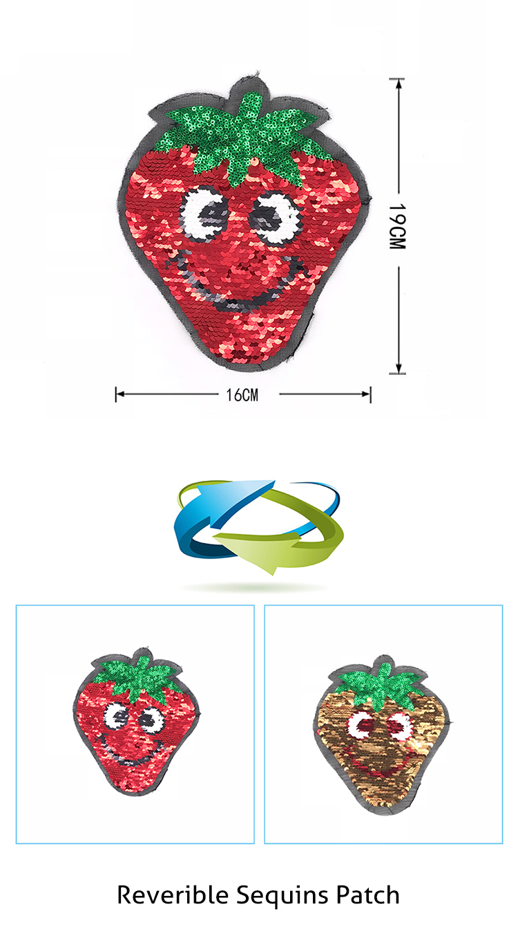 Red / Golden Apple Sequin Embroidery Patches 16*19CM Size For Kids Clothes