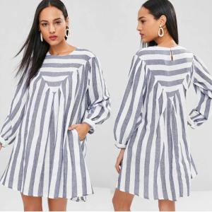 Wholesale Fall Clothing Plus Size Gray Striped XL Tunic Mini Dress For Women from china suppliers