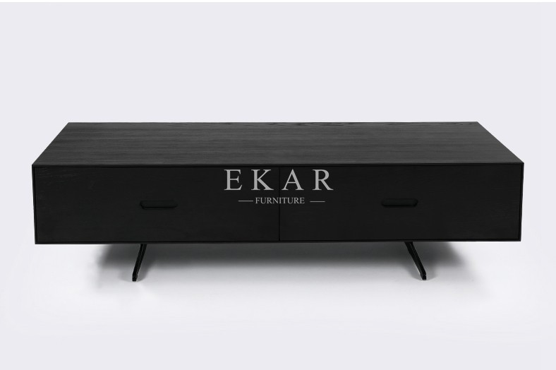 Living Room Metal Legs Ash Wood Modern Coffee Table With Drawers