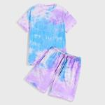 small quantity clothing manufacturers Men'S Summer 2pc Tie Dye Round Neck Short