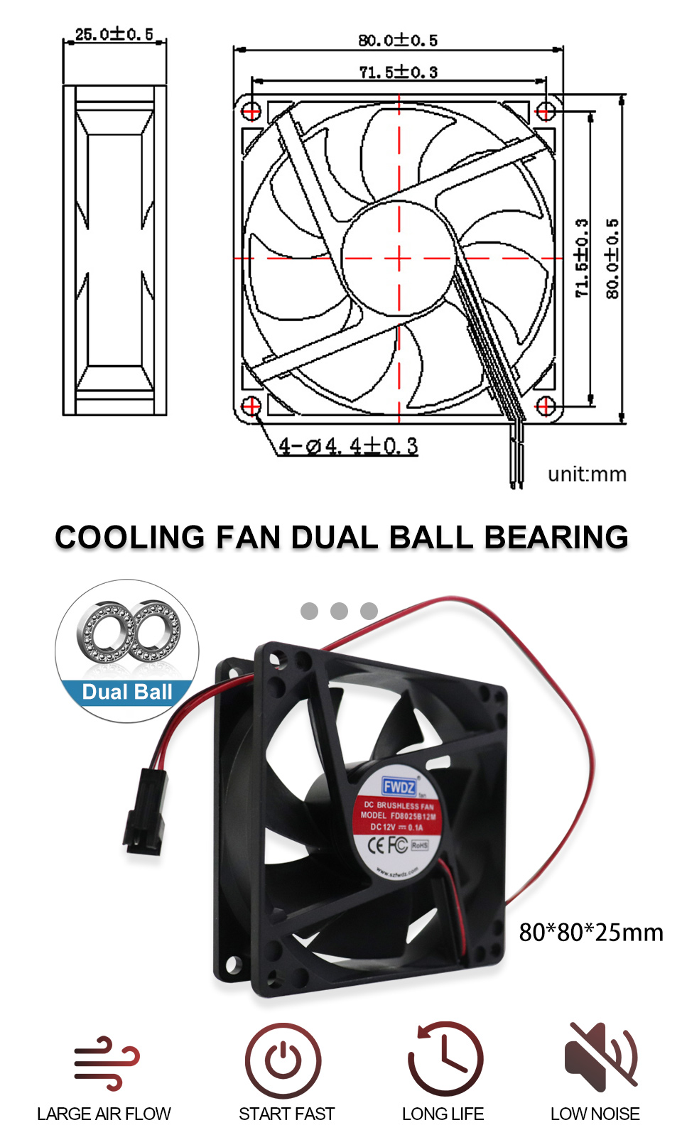 DC 12V Cooler Dc Brushless Fan 80mm Connerctor For Computer LED Chip