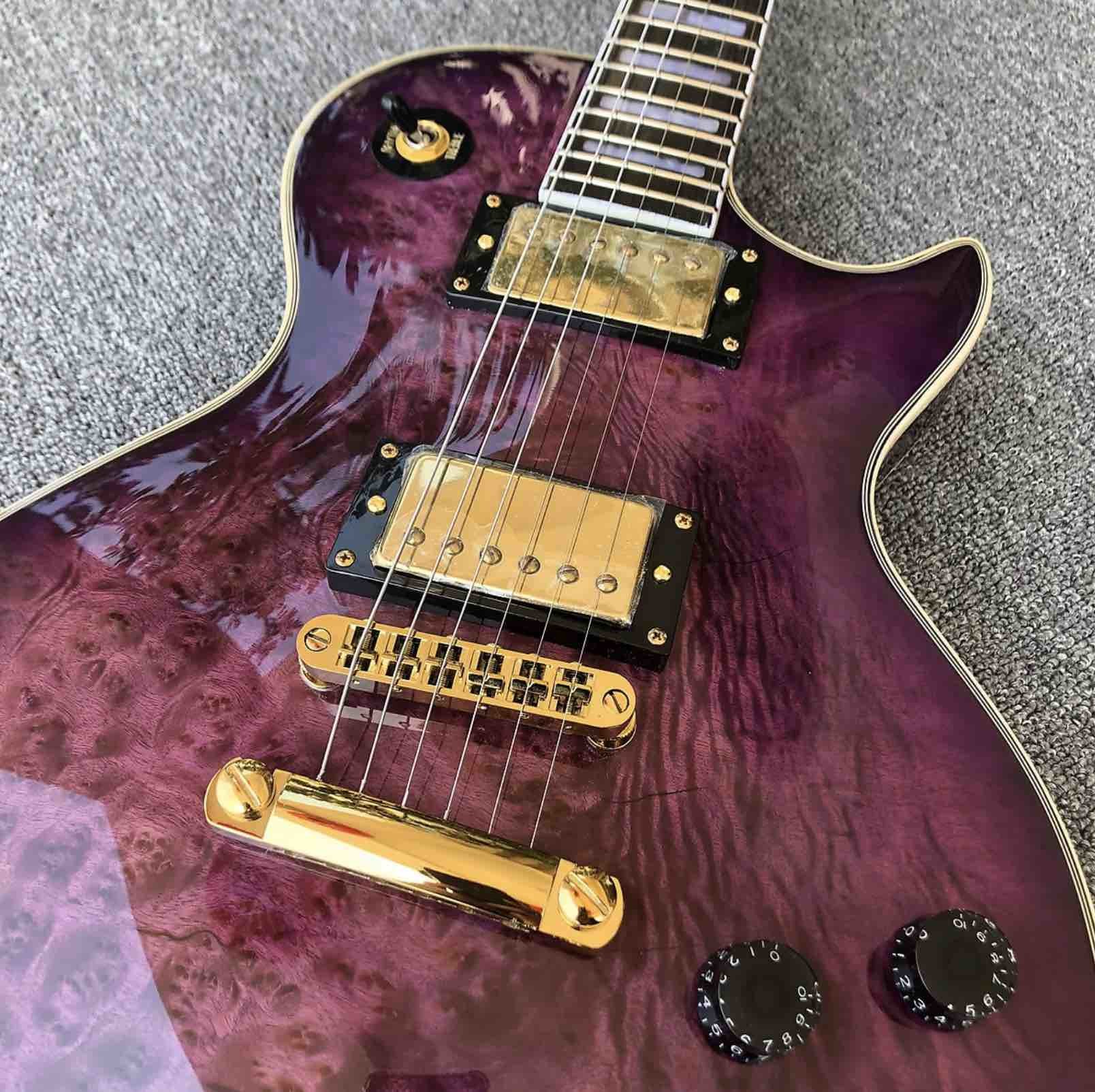 Grand Purple burl top Electric Guitar, Solid Mahogany Body 6 strings Guitarra Gloss finish