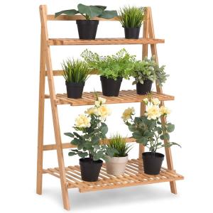 Wholesale Wooden Flower Plant Stand Display Shelf Ladder 3-Tier Foldable Organizer Outdoor from china suppliers