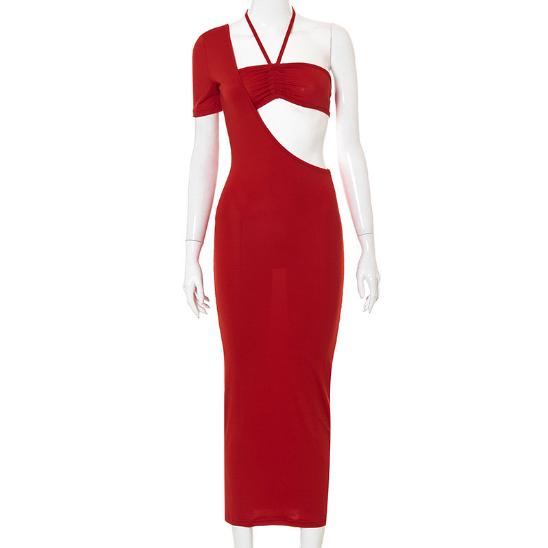 Irregular Cut Out Womens Party Maxi Dresses With Unilateral Sleeves