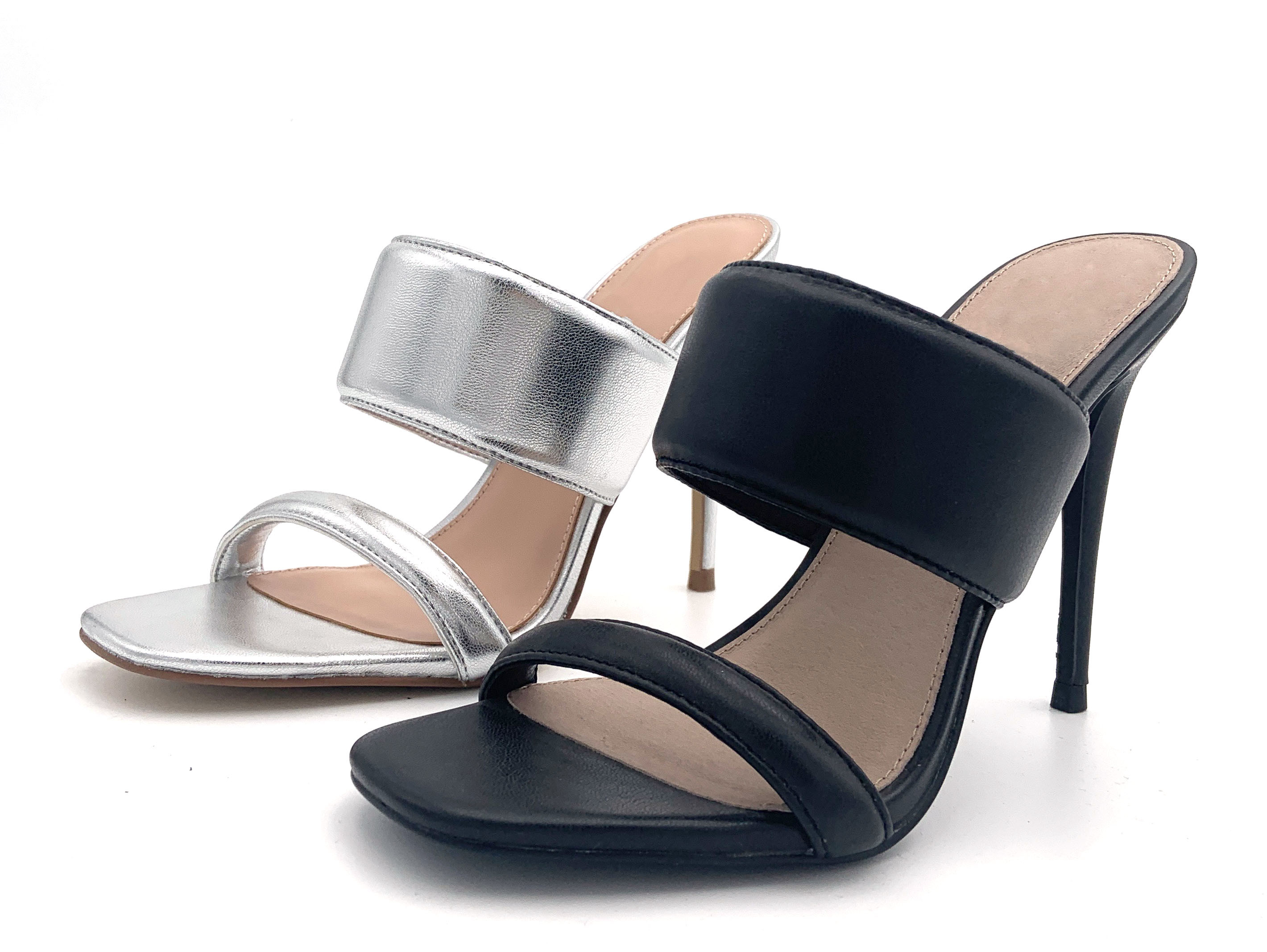 Minimalistic Double Padded Strap Mule Sandals In High Stiletto