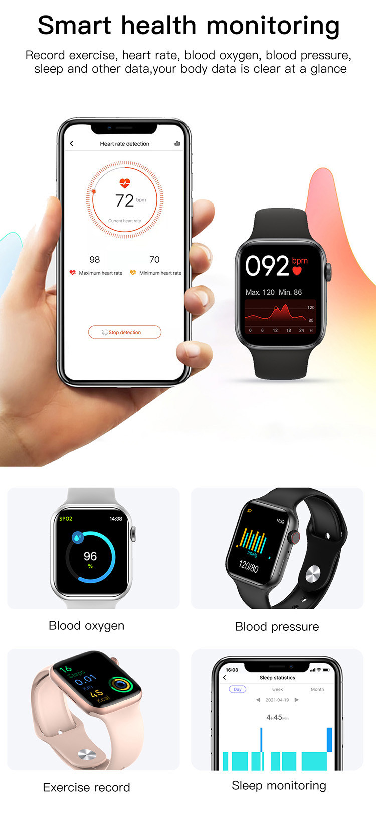 USB Direct Charge 1.69inch Touch Screen Smartwatch With BT Calling